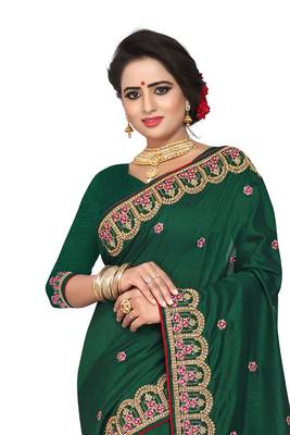 Green Embroidered Silk Saree With Blouse 3