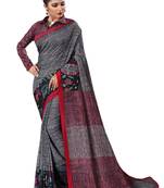 Grey Printed Silk Saree With Blouse