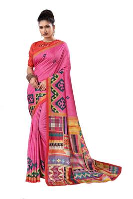 Pink Printed Silk Saree With Blouse 1