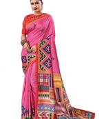Pink Printed Silk Saree With Blouse