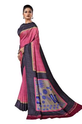 Pink Printed Silk Saree With Blouse 1