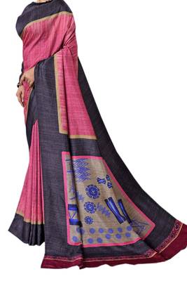 Pink Printed Silk Saree With Blouse 2