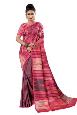 Pink Printed Silk Saree With Blouse 1