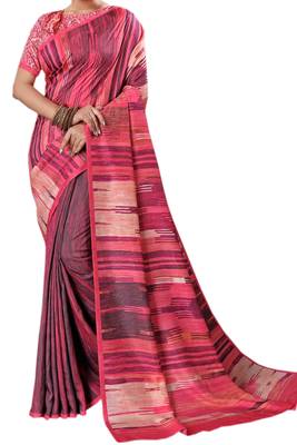 Pink Printed Silk Saree With Blouse 2