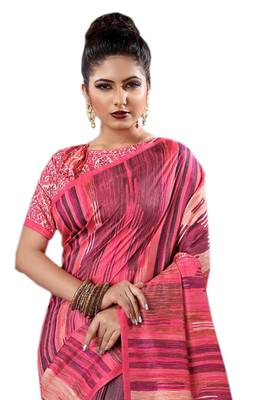 Pink Printed Silk Saree With Blouse 3