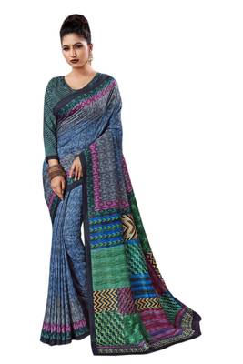 Multicolor Printed Silk Saree With Blouse 1