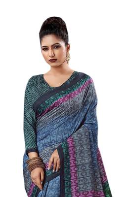 Multicolor Printed Silk Saree With Blouse 3