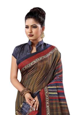 Multicolor Printed Silk Saree With Blouse 3