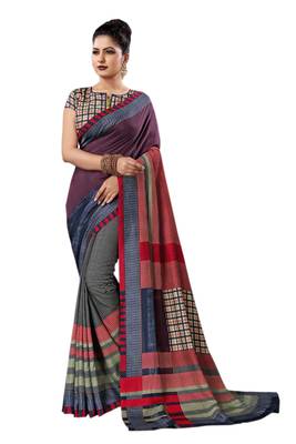 Multicolor Printed Silk Saree With Blouse 1