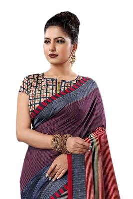 Multicolor Printed Silk Saree With Blouse 3
