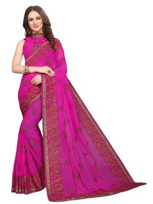 Magenta Embroidered Georgette Saree With Blouse 1