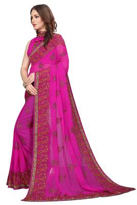 Magenta Embroidered Georgette Saree With Blouse 2