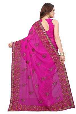 Magenta Embroidered Georgette Saree With Blouse 3
