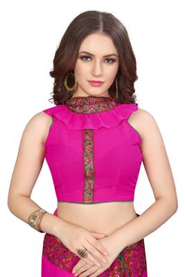 Magenta Embroidered Georgette Saree With Blouse 4