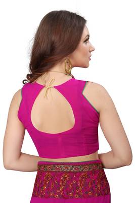 Magenta Embroidered Georgette Saree With Blouse 5