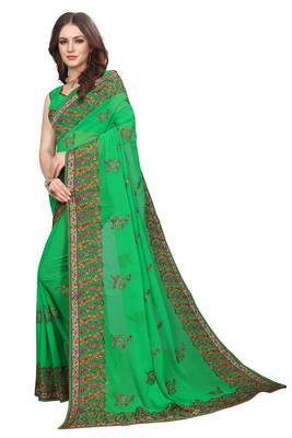 Green Embroidered Georgette Saree With Blouse 2