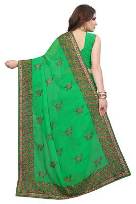 Green Embroidered Georgette Saree With Blouse 3