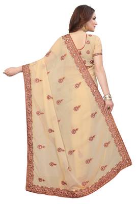 Beige Embroidered Georgette Saree With Blouse 3