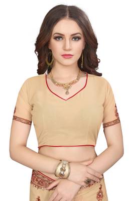 Beige Embroidered Georgette Saree With Blouse 4