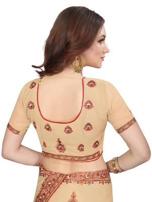 Beige Embroidered Georgette Saree With Blouse 5