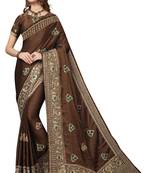 Brown Embroidered Silk Saree With Blouse