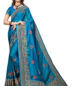 Blue Embroidered Silk Saree With Blouse