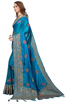 Blue Embroidered Silk Saree With Blouse 2