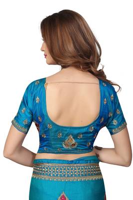 Blue Embroidered Silk Saree With Blouse 5