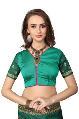 Green Embroidered Silk Saree With Blouse 3