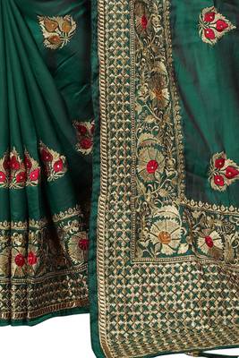 Green Embroidered Silk Saree With Blouse 5