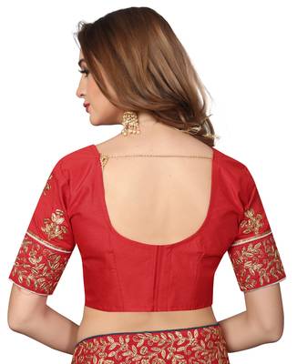 Beige Embroidered Satin Saree With Blouse 4