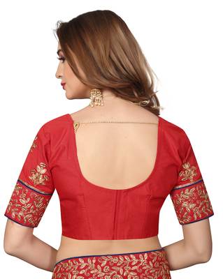 Blue Embroidered Satin Saree With Blouse 4