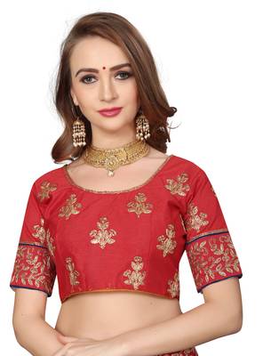 Blue Embroidered Satin Saree With Blouse 5