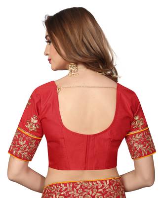 Yellow Embroidered Satin Saree With Blouse 4