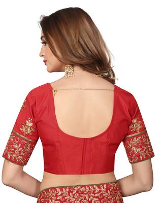 Green Embroidered Satin Saree With Blouse 4