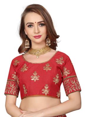 Green Embroidered Satin Saree With Blouse 5