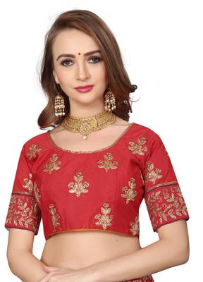 Wine Embroidered Satin Saree With Blouse 4