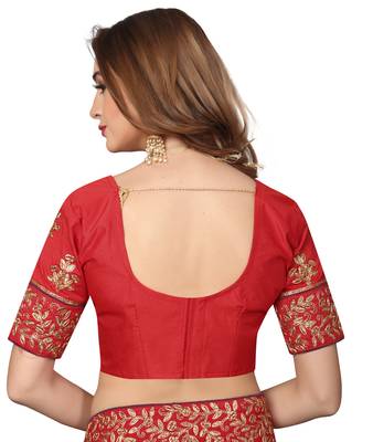 Wine Embroidered Satin Saree With Blouse 5