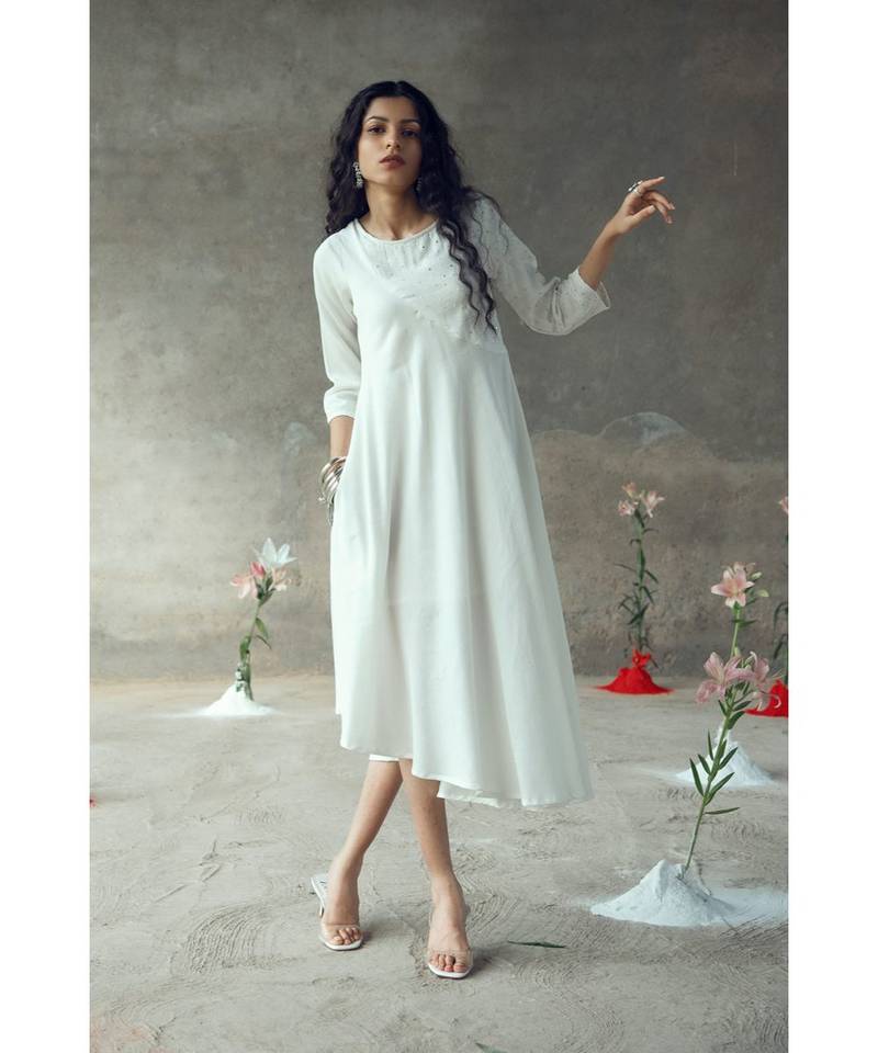 "Supriya"White Umbrella Dress