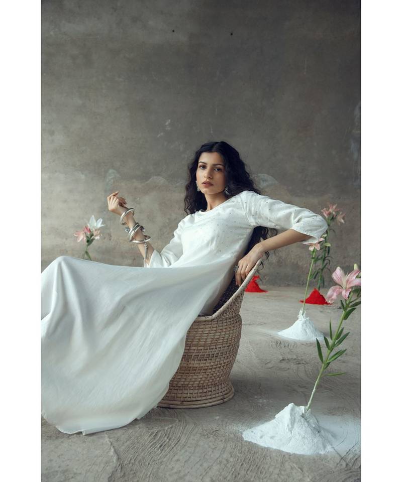 "Supriya"White Umbrella Dress