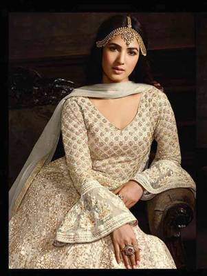 Off White Anarkali Party Wear Designer Suit 1