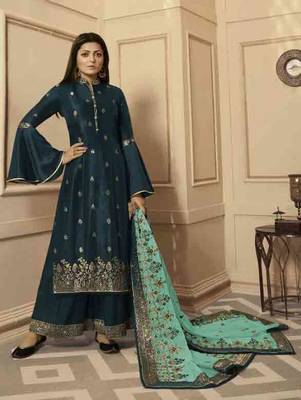 Green Party Wear Designer Plazo Suit 1