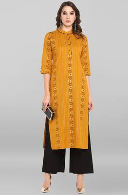 Women's Mustard Cotton Kurta With Palazzo 2