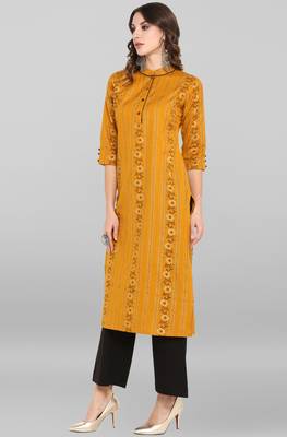 Women's Mustard Cotton Kurta With Palazzo 3