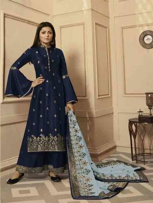 Dark Blue Party Wear Designer Plazo Suit 1