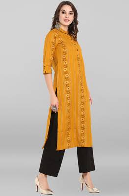 Women's Mustard Cotton Kurta With Palazzo 4