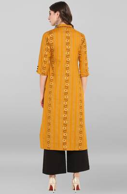 Women's Mustard Cotton Kurta With Palazzo 5