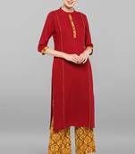 Janasya Women's Maroon Rayon Kurta With Palazzo