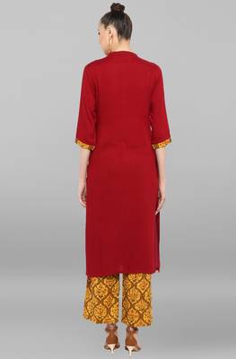 Janasya Women's Maroon Rayon Kurta With Palazzo 5