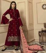 Maroon Party Wear Designer Plazo Suit